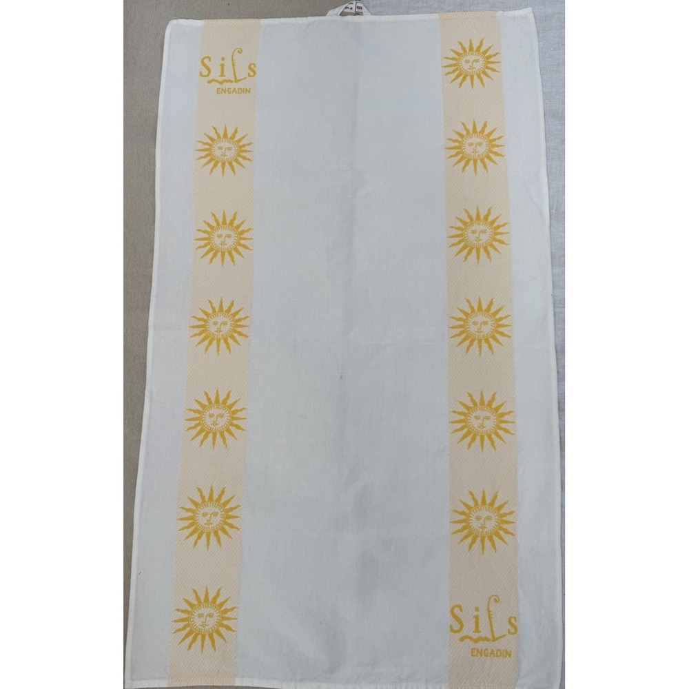 Sils Engadin Swiss Linen Blend Towel Sun Motif Yellow Switzerland 33x20